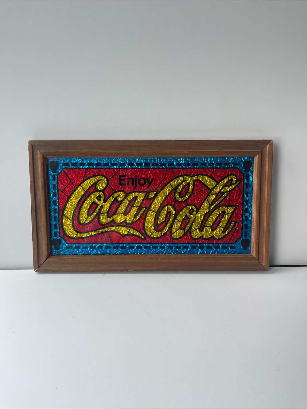 Vintage Coca-Cola Foil Sign Wooden Frame Advertisement 12”x 7”